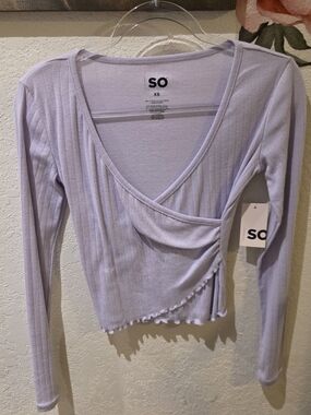 SO Lilac Ribbed Wrap Crop Top